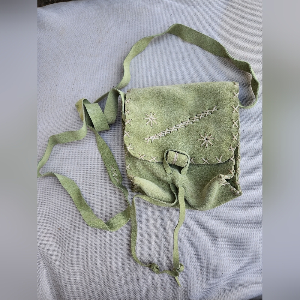 Vintage Artisan Suede Crossbody  Shoulder Bag Boho Western Hippie